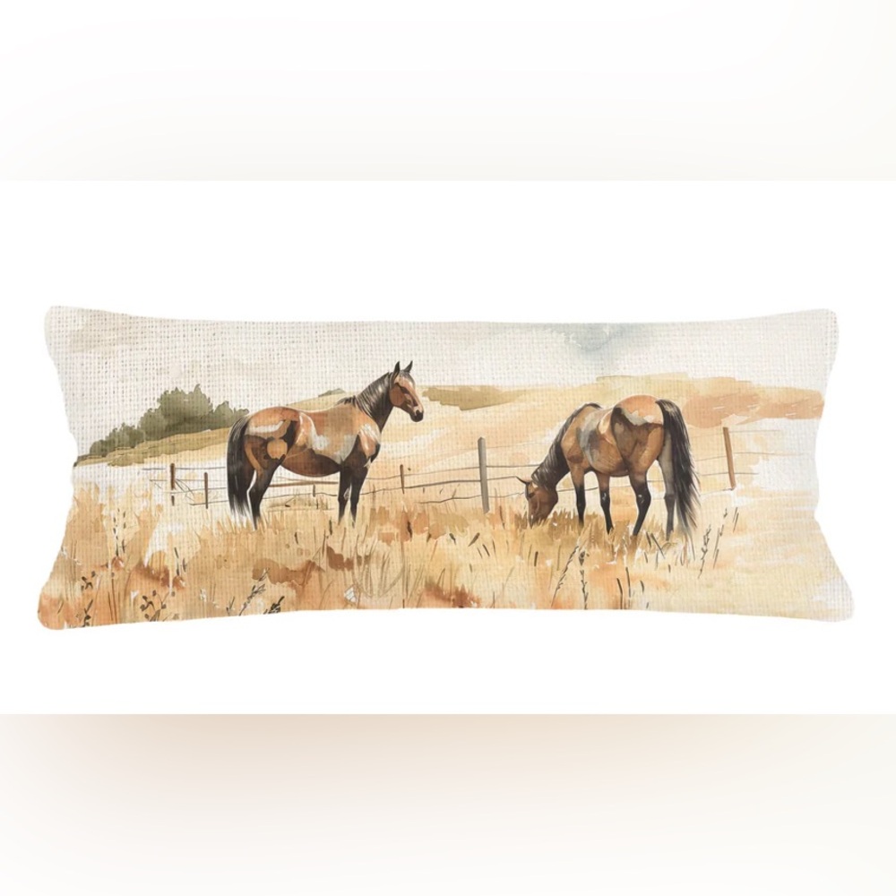 Anaya horse pasture linen pillow cover/long 13” x 30”/zipper on seam-NWT